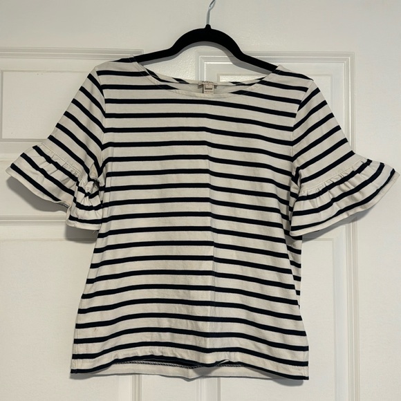 JCrew Factory Striped Peplum Sleeve Tshirt size S - Picture 1 of 4